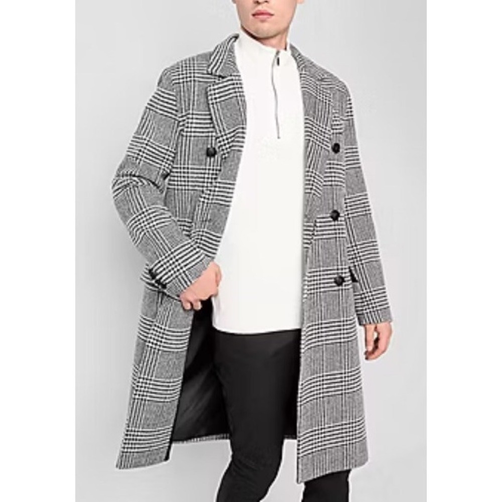 JF J. Ferrar Men's Trench Coat Houndstooth Polyester Wool Blend NWT $200 Large